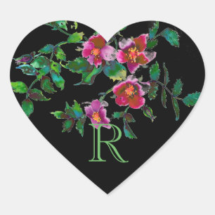 Vintage Rose, Aquarellrosa Rosen Herz-Aufkleber