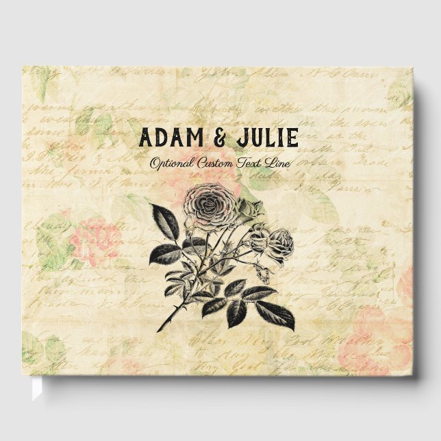 Vintage Rose Art Customizable Wedelbook Gästebuch (Vorderseite)
