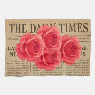 Vintage Rose auf antikem Papier Geschirrtuch