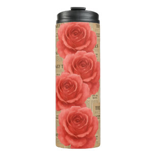 Vintage Rose auf antikem Papier Thermosbecher