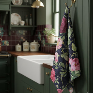 Vintage Rose auf dunkelblauem Velvet Geschirrtuch