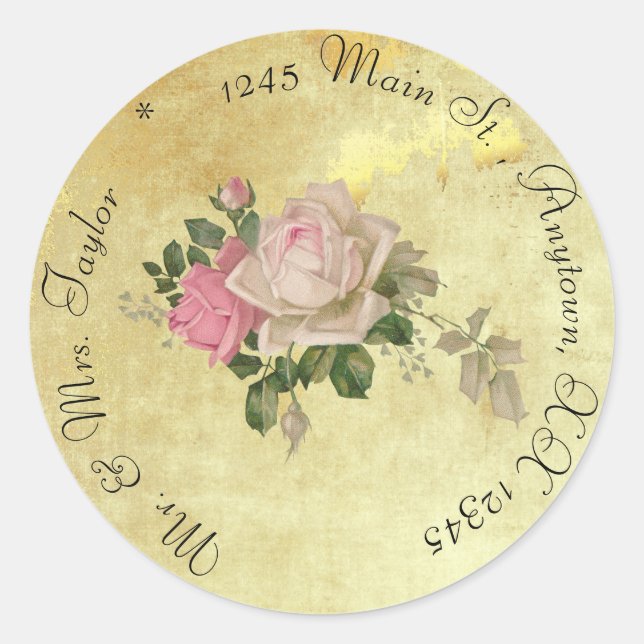 Vintage Rose auf Gold - kundenspezifisch Runder Aufkleber (Vorderseite)