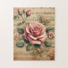 Vintage Rose auf Notenblatt 252-Teile-Puzzle Puzzle