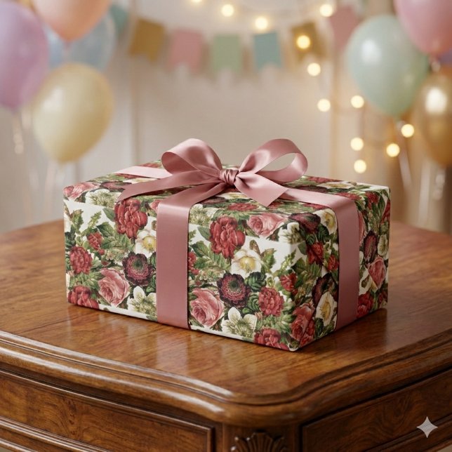 Vintage Rose auf White Decoupage oder Geschenk Geschenkpapier (elegant vintage rose floral wrapping paper for those "special" gifts for her )