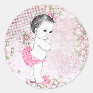 Vintage-Rosé-Babyparty-Aufkleber Runder Aufkleber