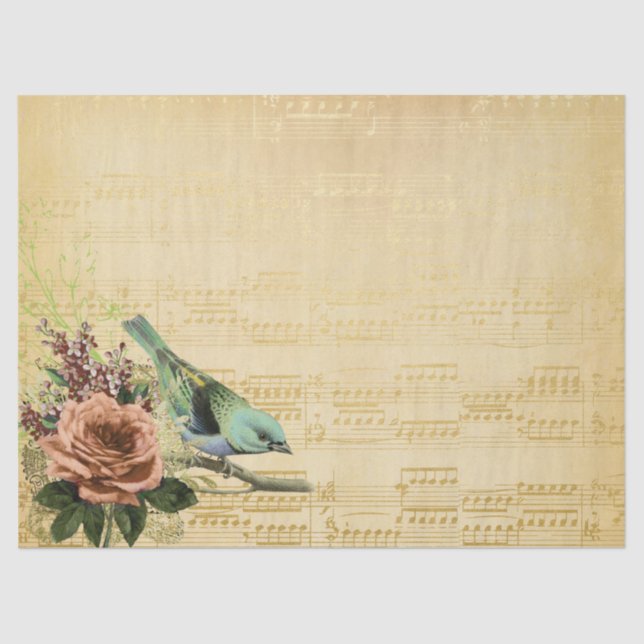 Vintage Rose Bird Gold Music Decouver Seidenpapier (Vorderseite)