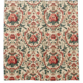 Vintage Rose & Bird Pattern Romantic Art Nouveau Duschvorhang