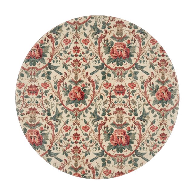 Vintage Rose & Bird Pattern Romantic Art Nouveau Schneidebrett (Vorderseite)