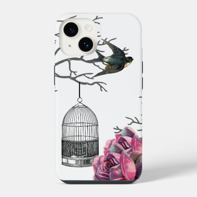Vintage Rose Birdcage Fall schlucken iPhone Hülle (Rückseite)