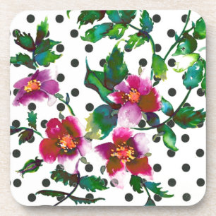 Vintage  Rose -black and white polka-dots Getränkeuntersetzer