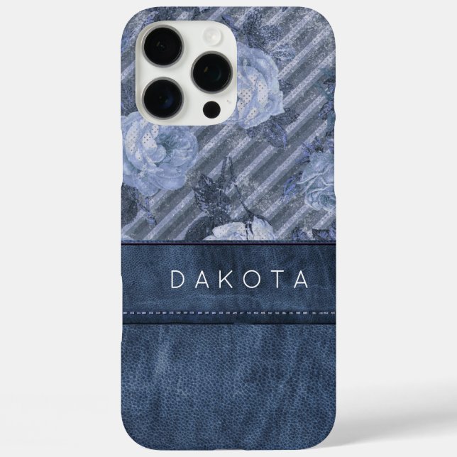 Vintage Rose | Blaues Blumenleder Case-Mate iPhone Hülle (Rückseite)