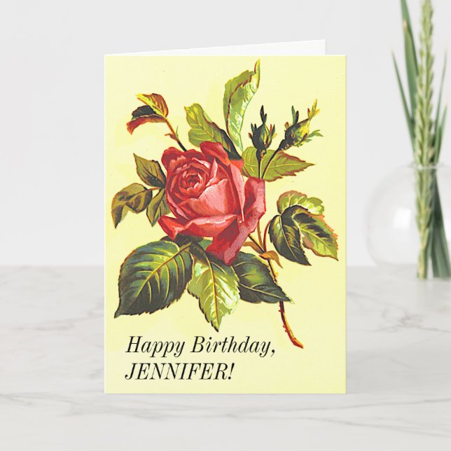 Vintage Rose Blume, Happy Birthday Card Karte (Vorderseite)