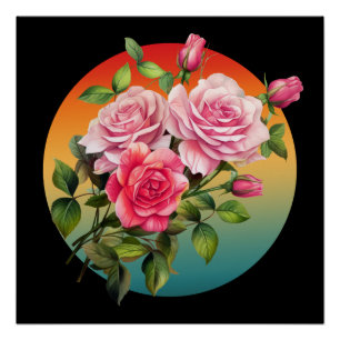 VINTAGE ROSE BLUME ROSE BOUQUET POSTER