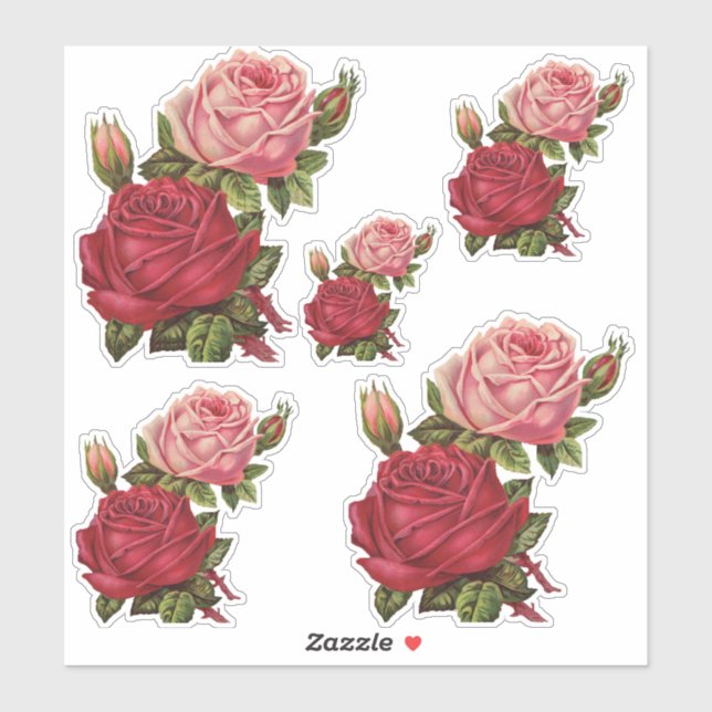 Vintage Rose Blume Vinyl Contour Stickers Aufkleber (Blatt)