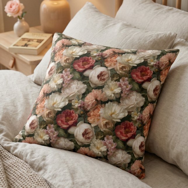 Vintage-Rosé-Blumen-Gartenmuster Kissen (Von Creator hochgeladen)