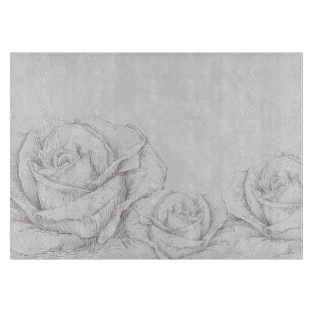 Vintage Rose Blumengrau dekorativ Schneidebrett (Vorderseite)