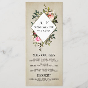 Vintage Rose Blumengrün Hochzeitskarten Menükarte