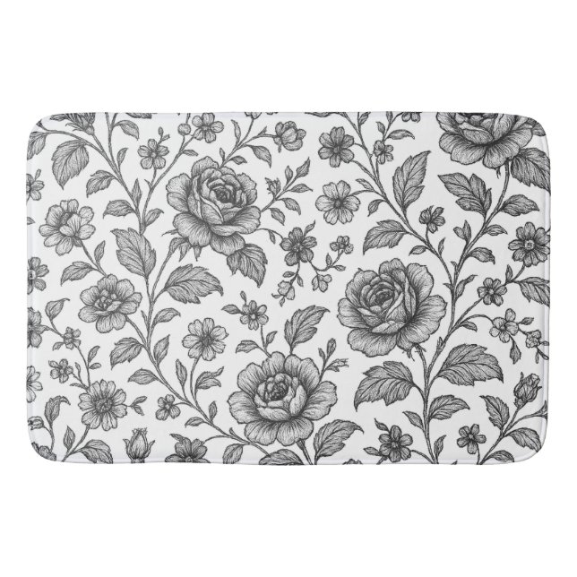 Vintage Rose Blumenmuster Badematte (Vorderseite)