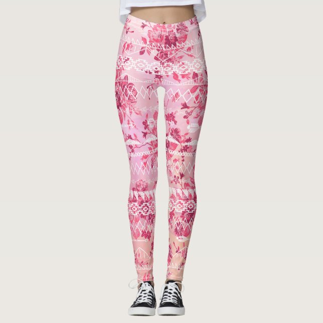 Vintage Rose Blumenmuster Leggings (Vorderseite)