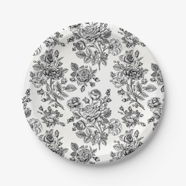 Vintage Rose Blumenmuster Pappteller (Vorderseite)