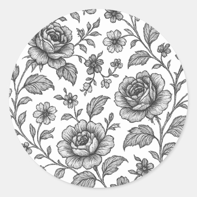 Vintage Rose Blumenmuster Runder Aufkleber (Vorderseite)
