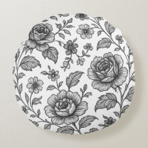 Vintage Rose Blumenmuster Rundes Kissen