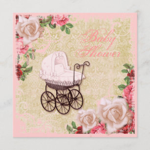Vintage Rose Blumenrosa Kinderdusche Einladung