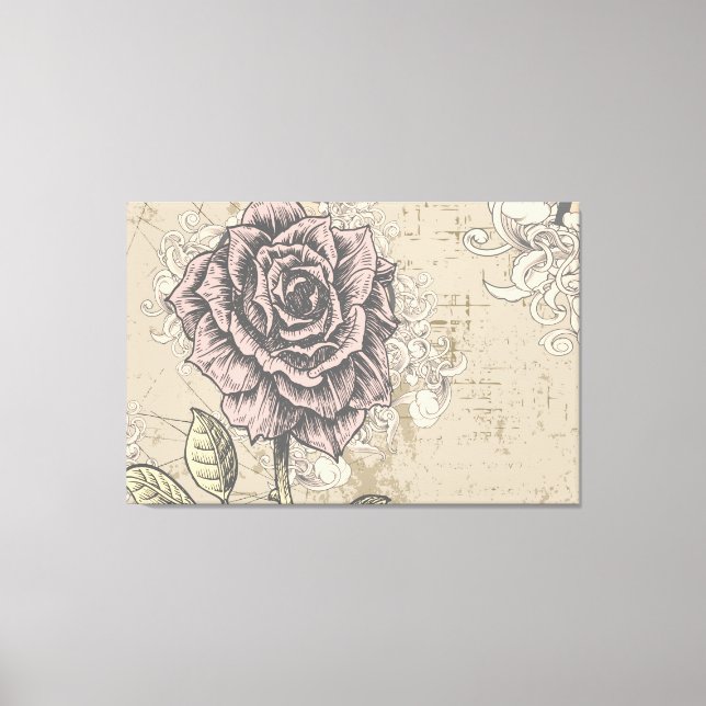 Vintage Rose Blütenüberzogene Canvas Leinwanddruck (Vorderseite)
