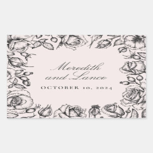 Vintage Rose Border Pink Wedding Stickers