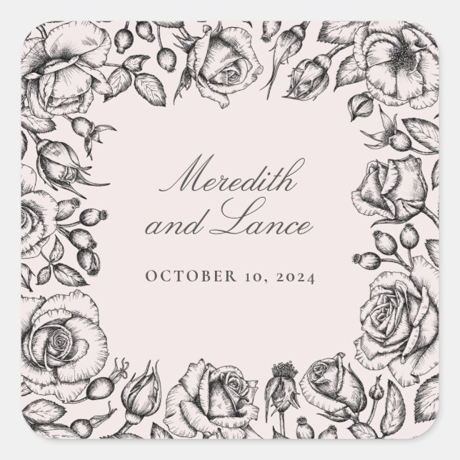 Vintage Rose Border Pink Wedding Stickers (Vorderseite)