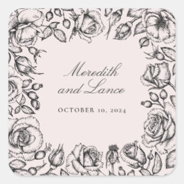 Vintage Rose Border Pink Wedding Stickers