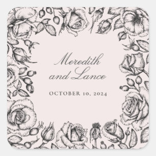 Vintage Rose Border Pink Wedding Stickers