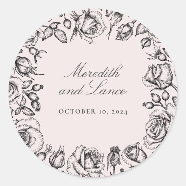 Vintage Rose Border Pink Wedding Stickers (Vorderseite)