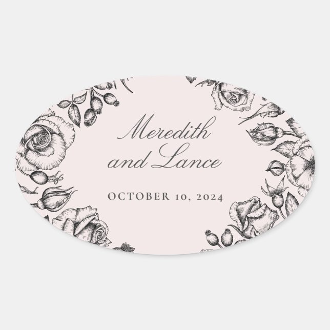 Vintage Rose Border Pink Wedding Stickers (Vorderseite)