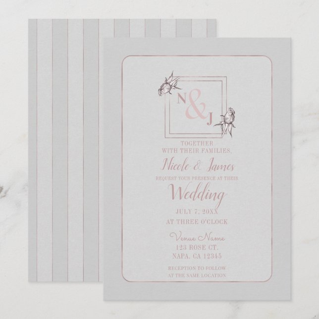 Vintage Rose Botanische Naturrosa-Hochzeit Einladung (Vorne/Hinten)