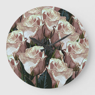 Vintage Rose Bunch: farbenfrohe Blumen. Große Wanduhr