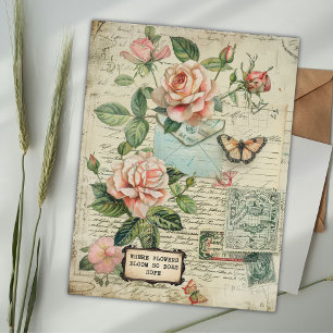 Vintage Rose & Butterfly Botanisches Ephemera Postkarte