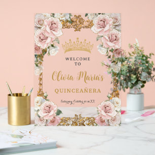 Vintage Rosé Champagner Floral Quinceañera XV Acrylschild