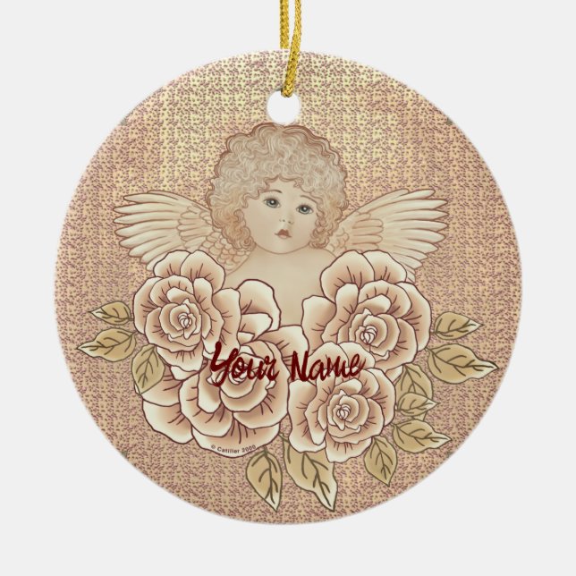 Vintage Rose Cherub Angel Keramik Ornament (Vorne)
