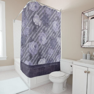 Vintage Rose Chic Lila Lavender Leather Duschvorhang