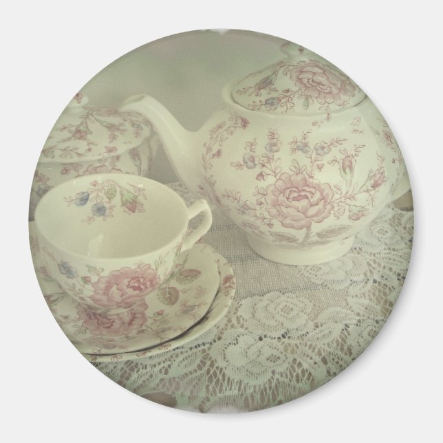 Vintage Rose Chintz Teapot, Cup Magnet (Vorne)