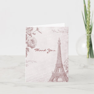 Vintage Rose Color Eiffel Tower Thank You card Dankeskarte