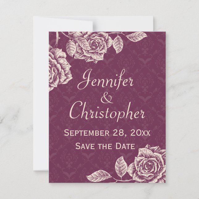 Vintage Rose Creme auf Magenta Save the Date (Vorderseite)