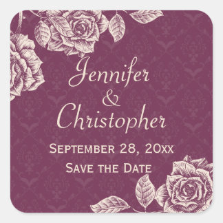 Vintage Rose Creme auf Magenta Save the Date Quadratischer Aufkleber