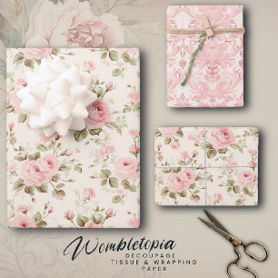 Vintage Rose & Damask Elegante   Pastellrosa Geschenkpapier Set