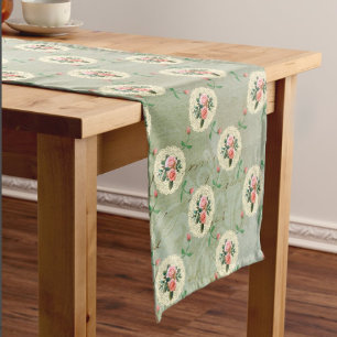 Vintage Rose Doilien verblasst rauschige grüne Dam Kurzer Tischläufer