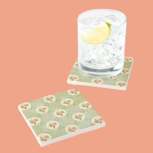 Vintage Rose Doilien verblasst rauschige grüne Dam Steinuntersetzer