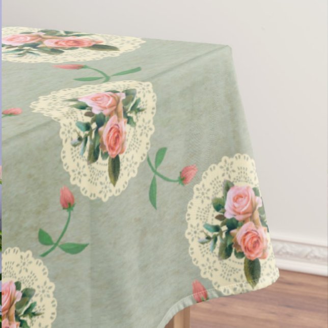 Vintage Rose Doilien verblasst rauschige grüne Dam Tischdecke (Fun vintage style tablecloths! Perfect for your shabby chic home!)