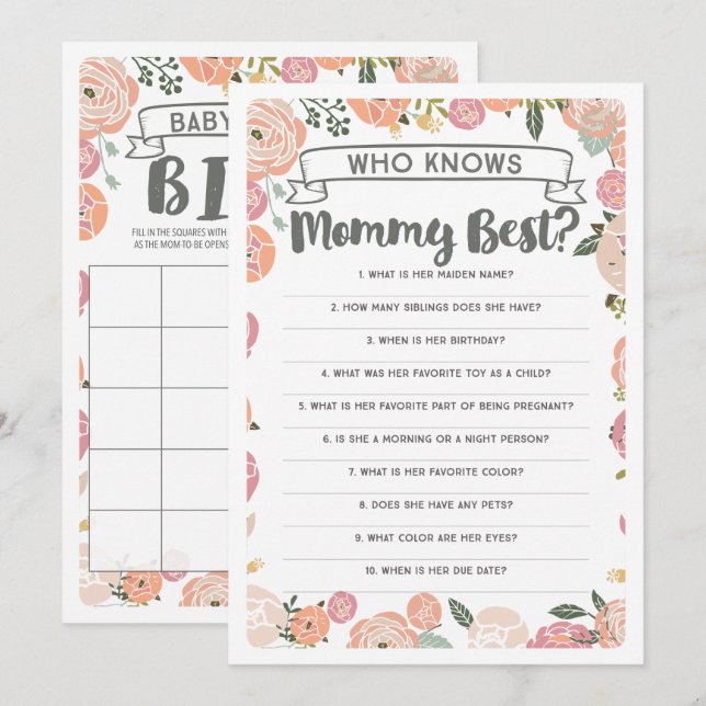 Vintage Rose Doppelseitiges Baby Duschspiel Einladung (Vorne/Hinten)