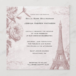 Vintage Rose Eiffelturm Hochzeit Einladung